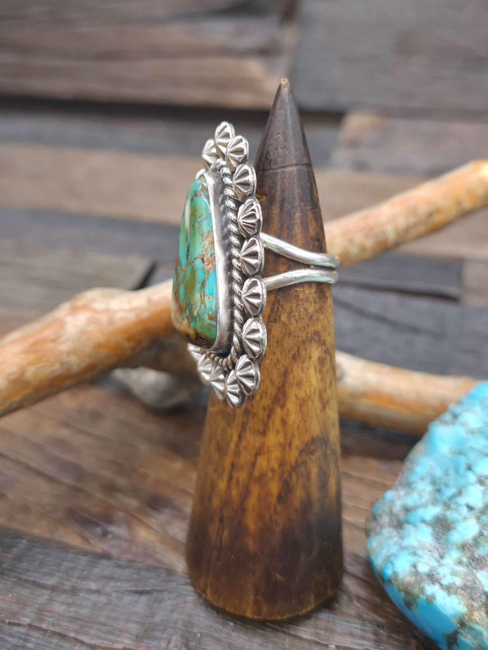 Sterling Silver Turquoise Statement Ring by Leonard Platero - Adjustable