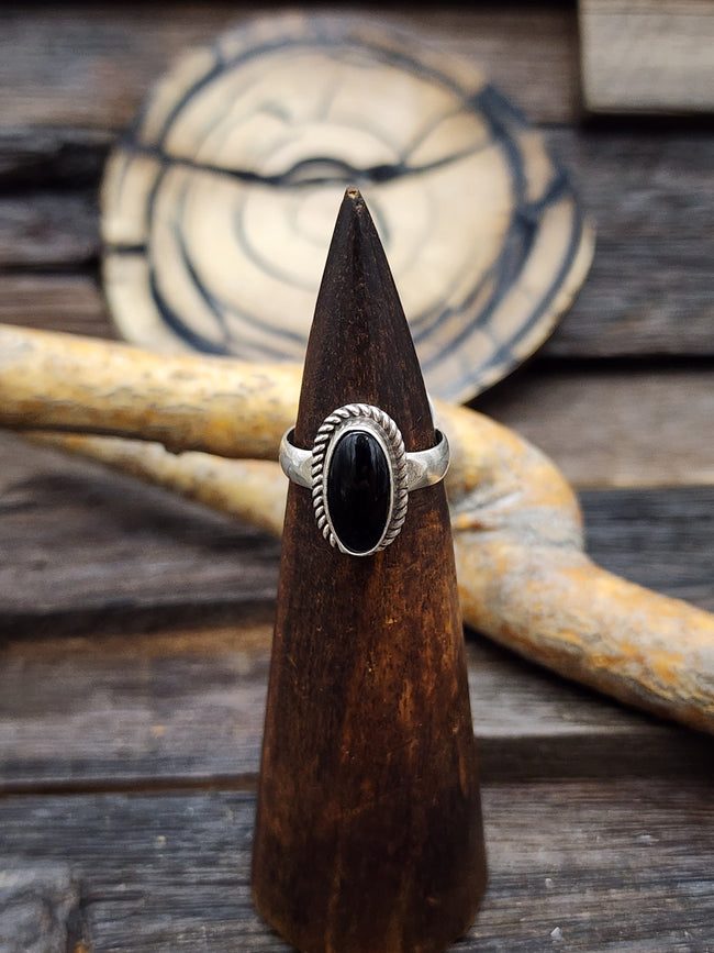 Petite Oval Onyx and Sterling Ring by Prescilla Smith