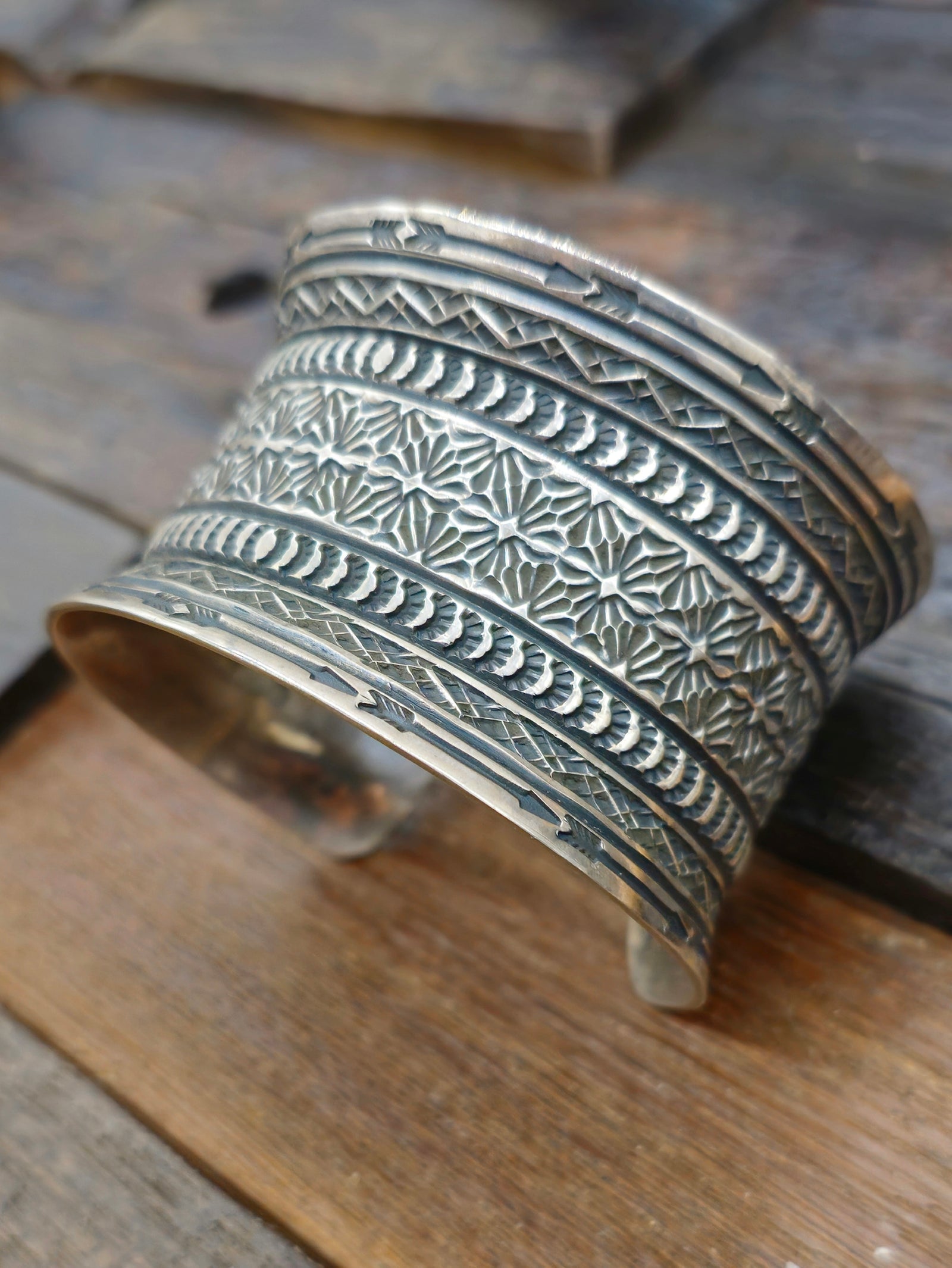 Stamped Sterling Silver Flared Cuff by Sunshine Reeves - 7 in.