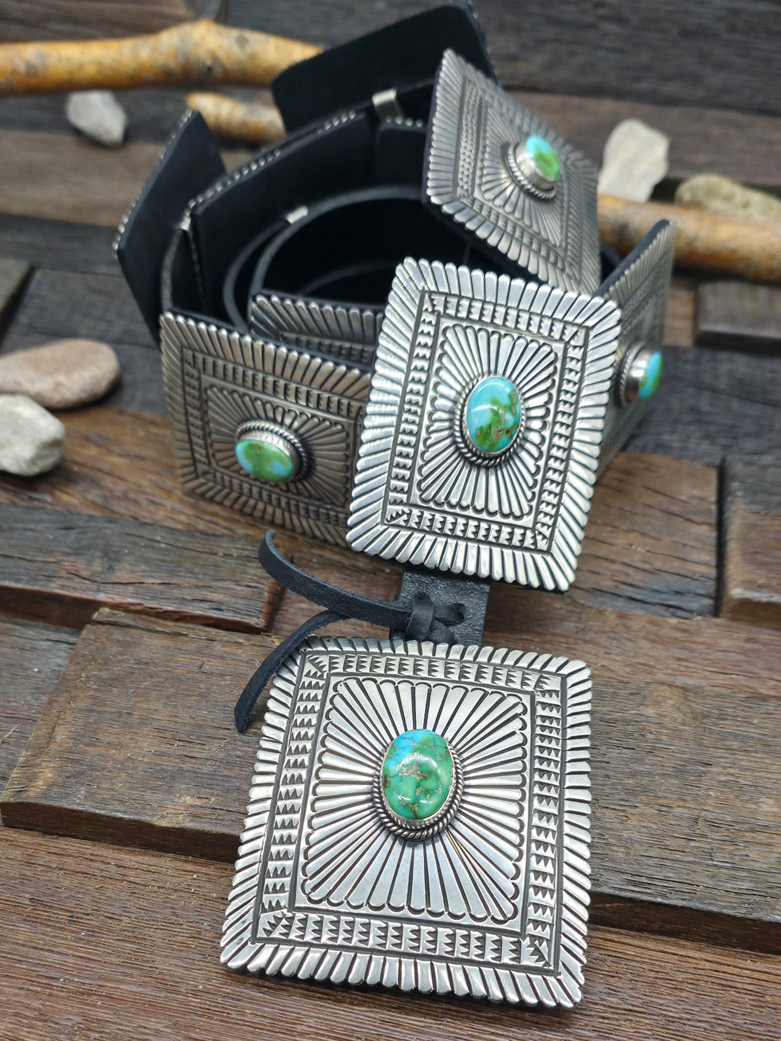 Sterling Silver Sonoran Turquoise Concho Belt by Tsosie White - 58 in.