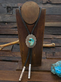 Stamped Sterling Silver Turquoise Bolo Tie by Delbert Delgarito - 44 in
