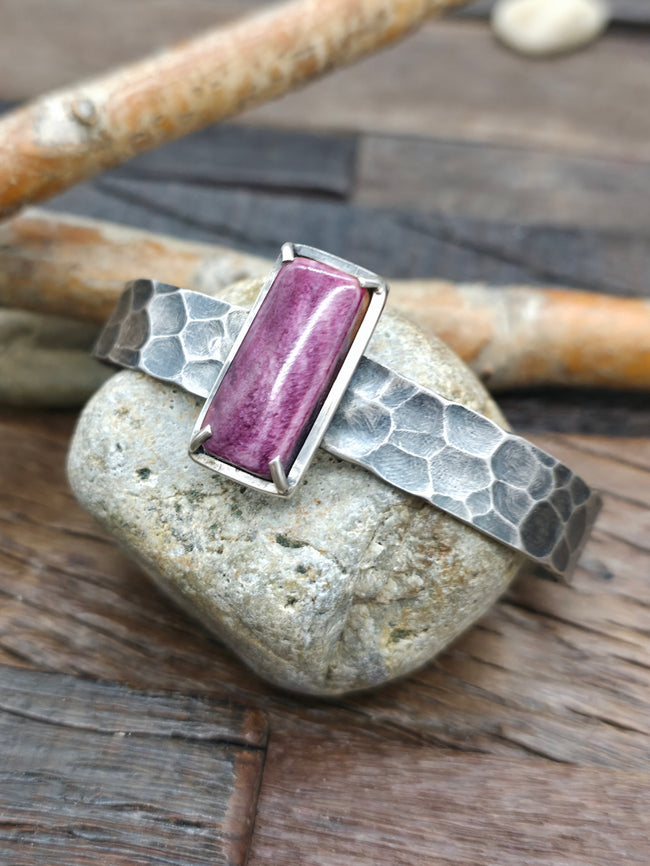 Hammered Sterling Silver Cuff with Purple Spiny by Jacob Troncosa -