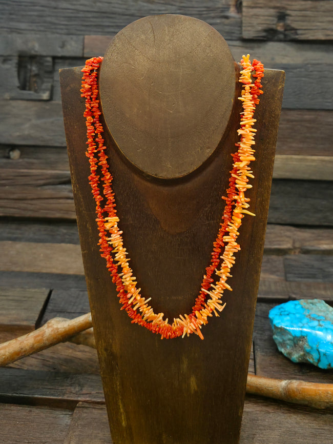 Two Strand Pink and Red Mini Branch Coral Necklace by Fred Archuleta - 19 in.