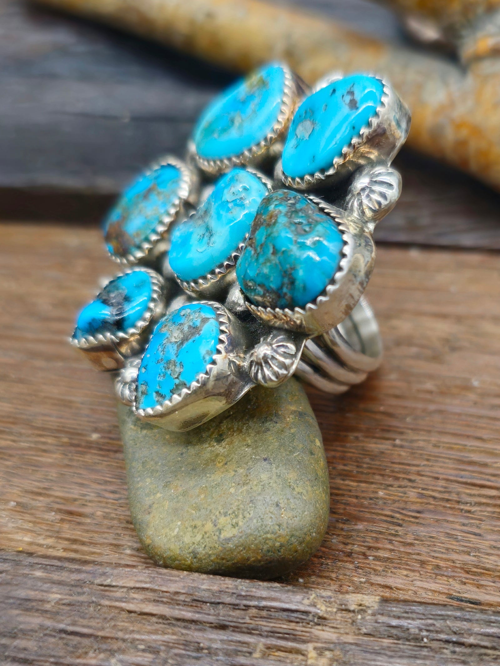Large Turquoise Cluster Ring by Jeff Largo - Size 9