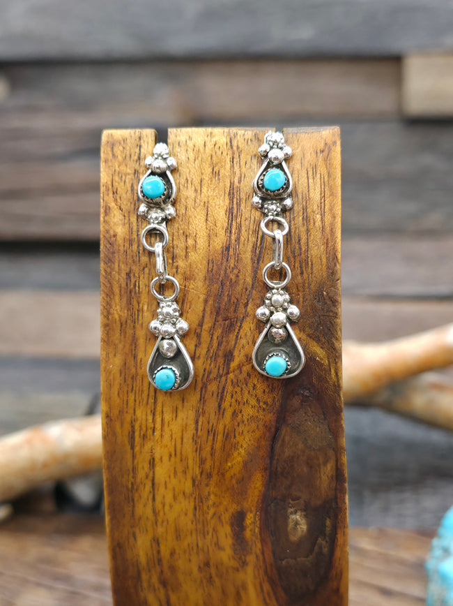 Turquoise Sterling Silver Post Dangle Earrings - 1 3/4 in. by 1/4 in.
