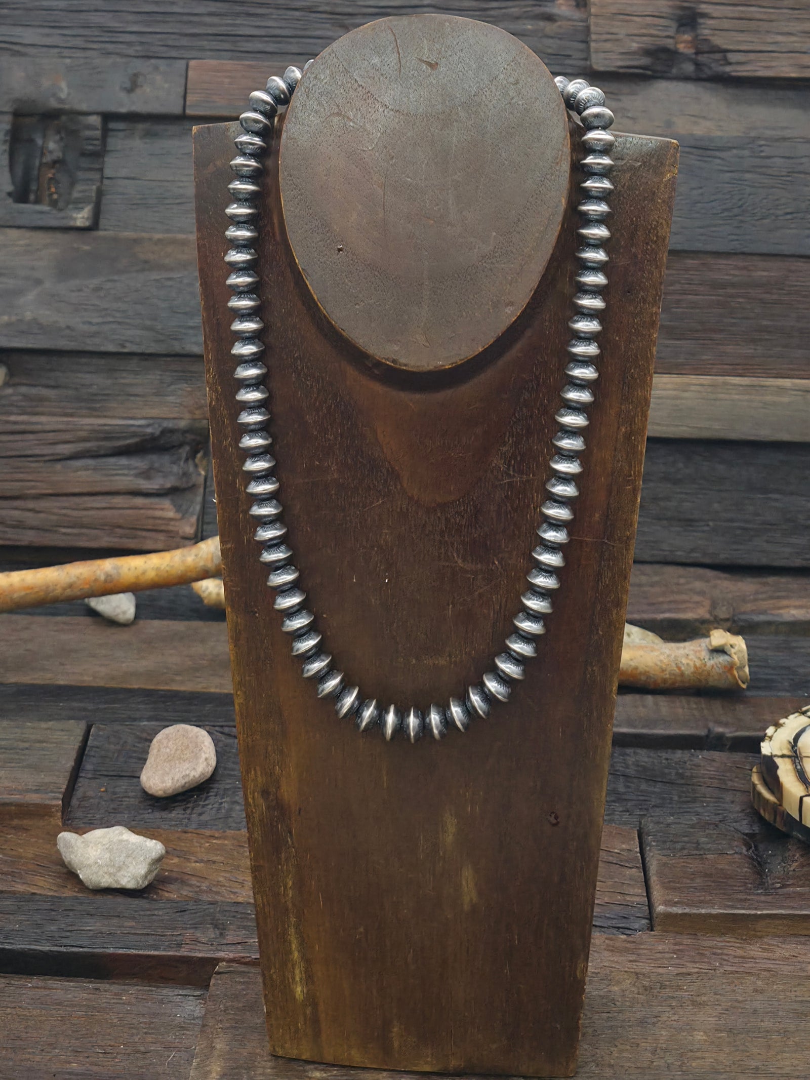 Stamped Sterling Silver Saucer Bead Necklace by Michelle Jameson - 20 in. 10 mm Bead