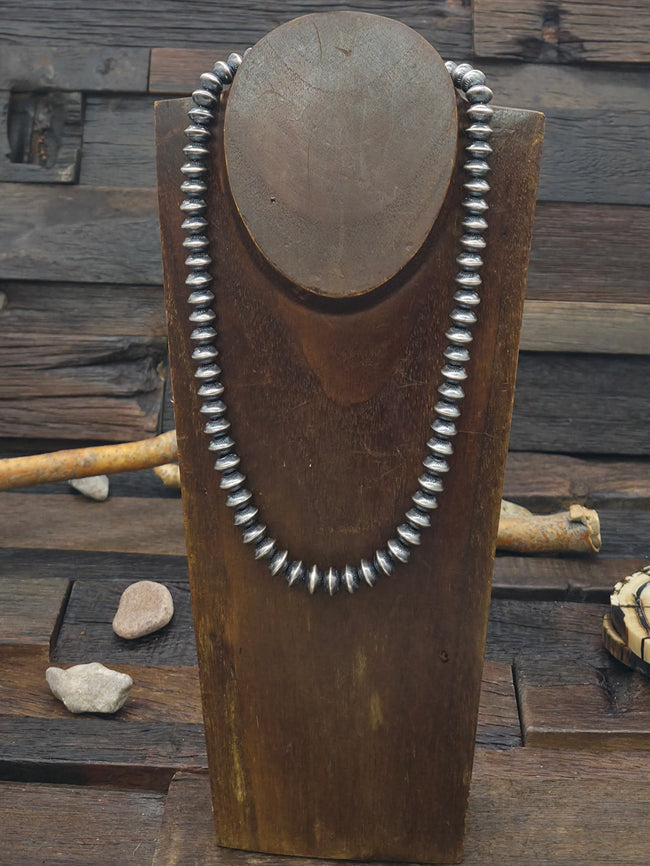 Stamped Sterling Silver Saucer Bead Necklace by Michelle Jameson - 20 in. 10 mm Bead