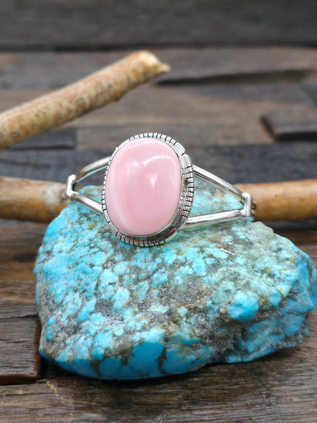 Sterling Silver Pink Conch Shell Cuff - 6 in. with Gap