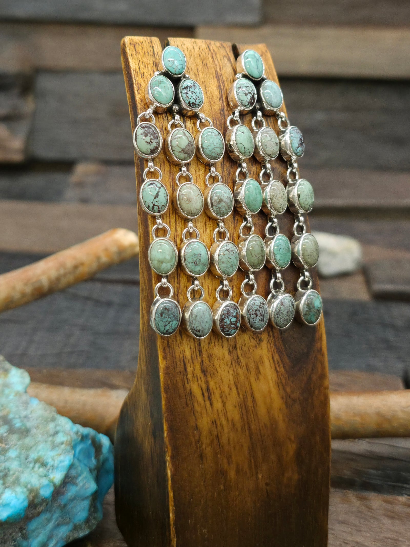Sterling Silver Turquoise Chandelier Earrings - 2 3/4 in by 1 in.