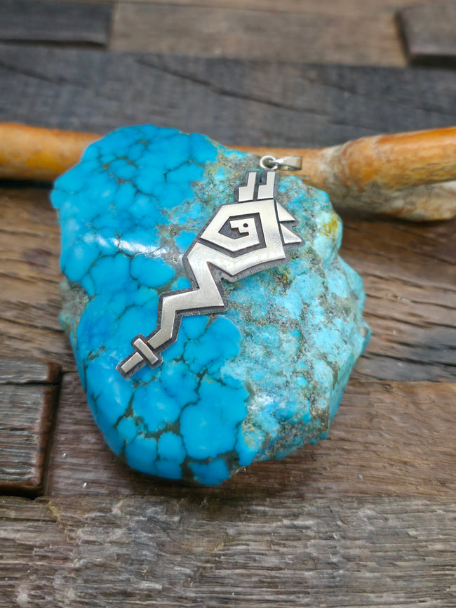 Sterling Silver Hopi Overlay Avanyu Pendant by Ruben Saafkie - 2 1/2 in. by 3/4 in.