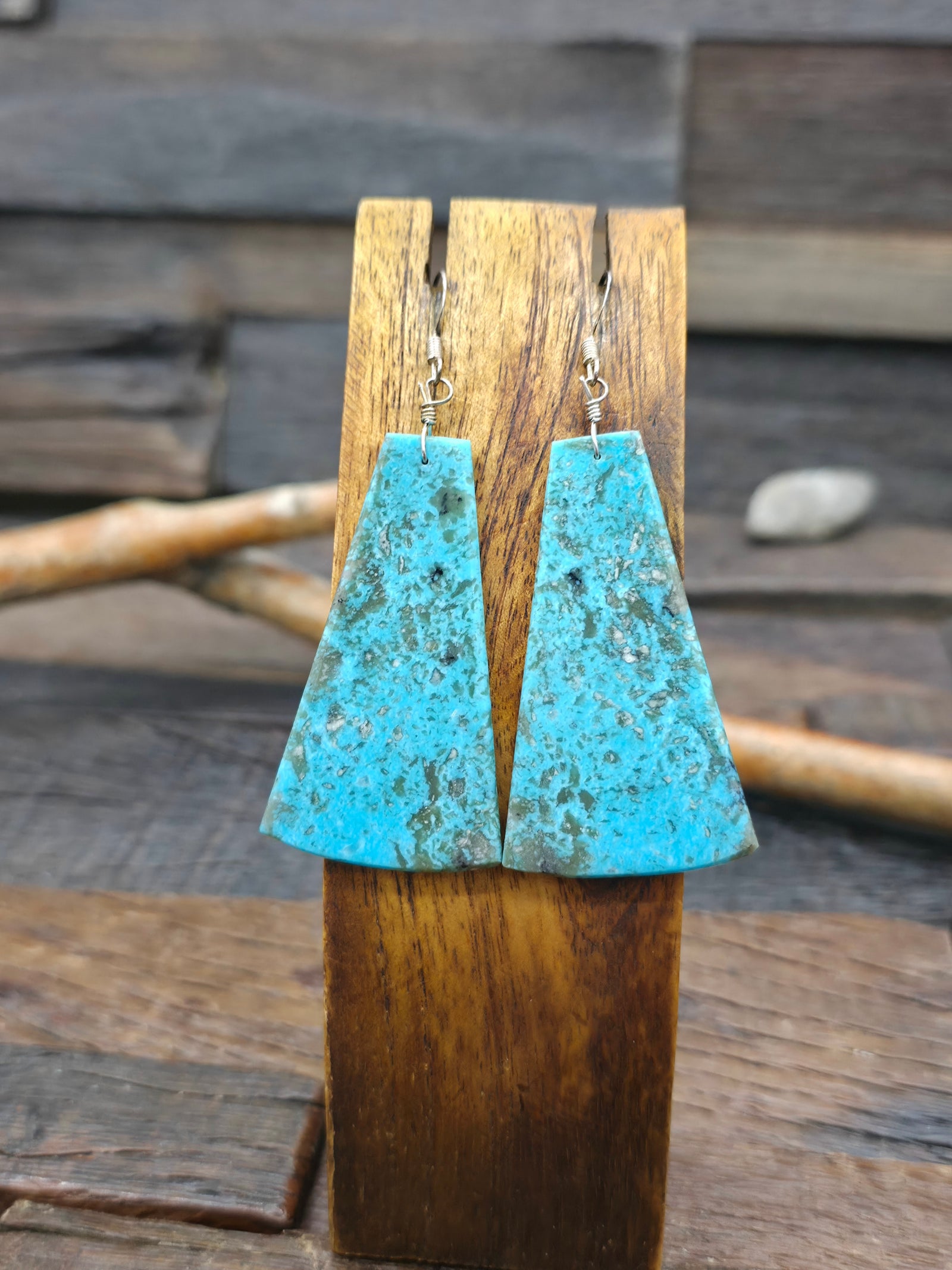 Blue Turquoise Slab Earrings by Lupe Lovato - 3 in. by 1 1/4 in.