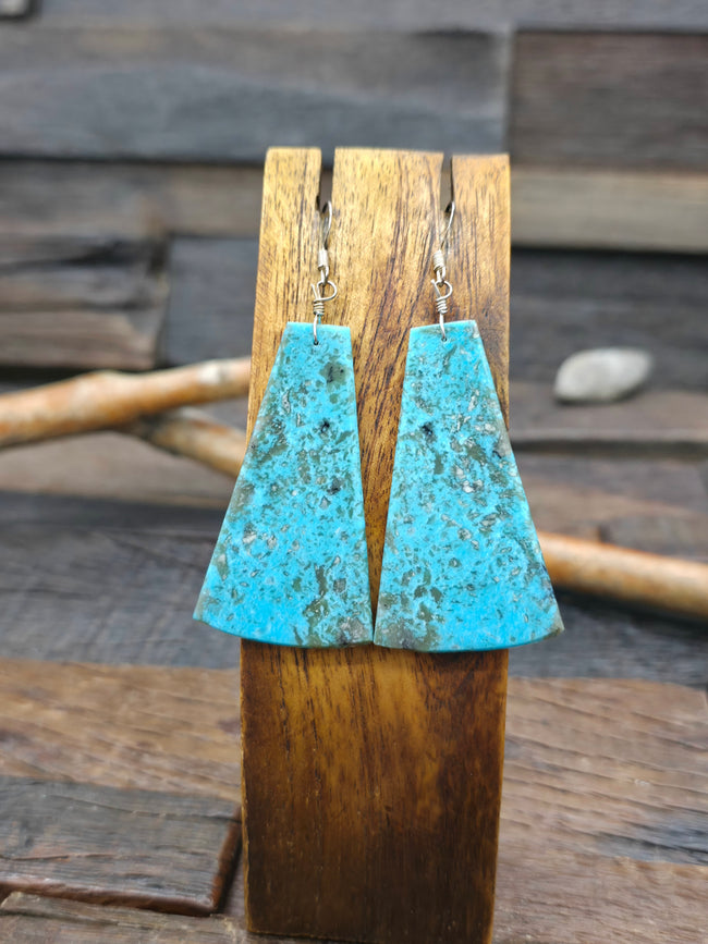 Blue Turquoise Slab Earrings by Lupe Lovato - 3 in. by 1 1/4 in.