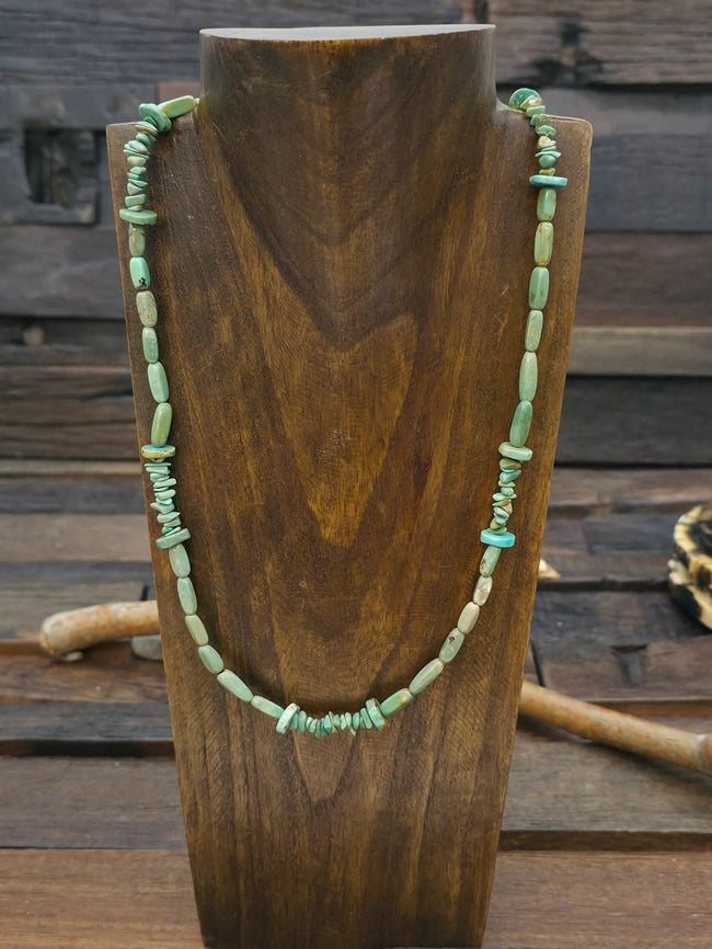 Green Turquoise Chip and Barrel Bead Necklace - 22 in.