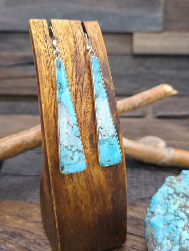 Long Turquoise Slab Earrings with Sterling Silver by Veronica Tortalita