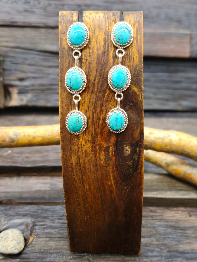 Three Stone Turquoise Post Earrings by Anna Spencer