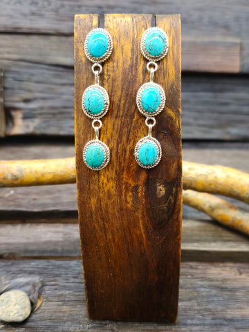 Oval Sterling Silver Concha Post Earrings with Turquoise