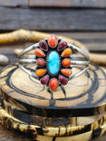 Spiny Oyster and Turquoise Cluster Cuff by Darrin Livingston - 6 1/2 in.