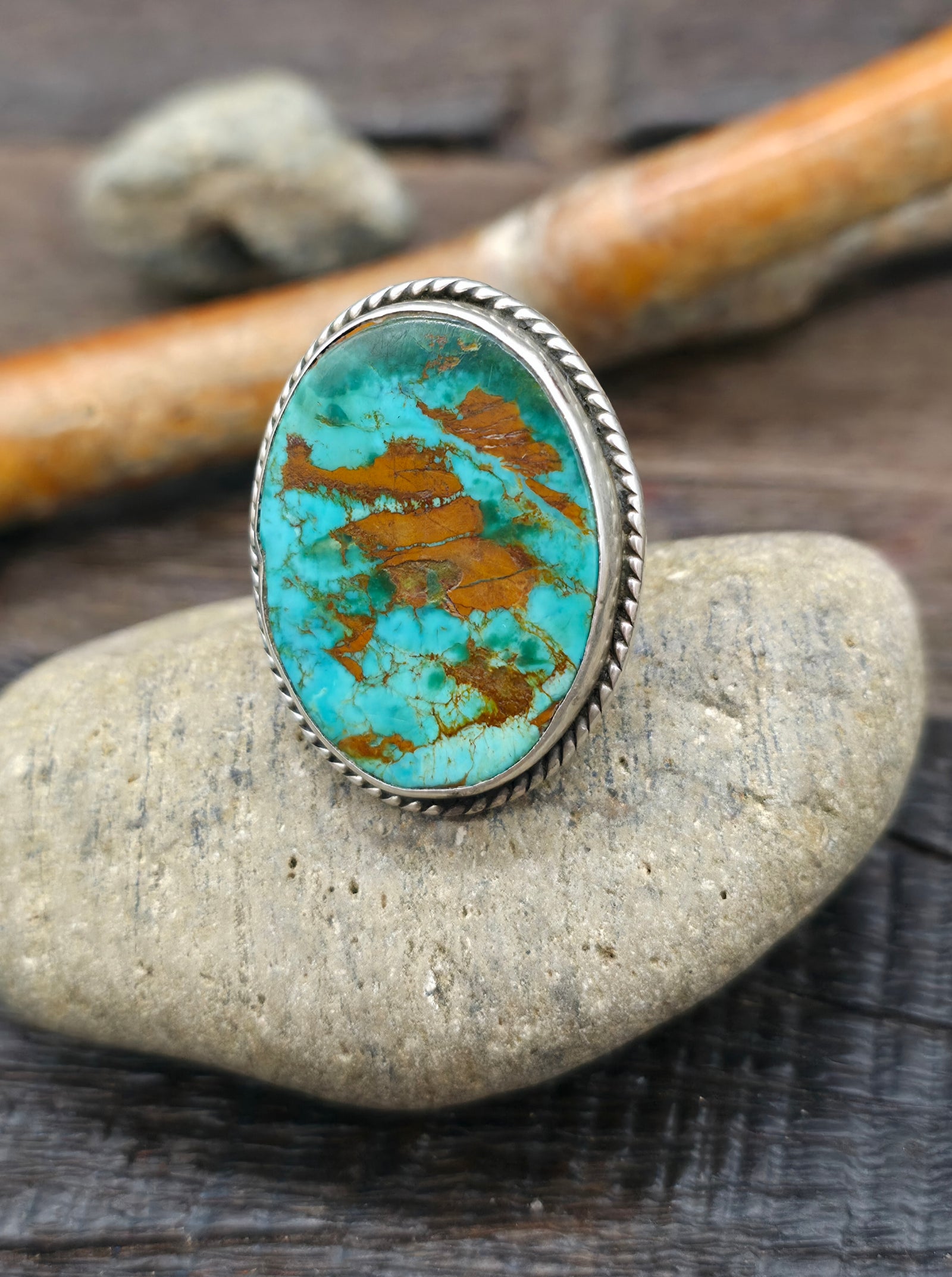 Vintage/Estate Sterling Silver Royston Turquoise Large Oval Ring - Size 4