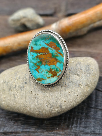 Vintage/Estate Three Row Sterling Silver Turquoise Ring - Size 7 1/2
