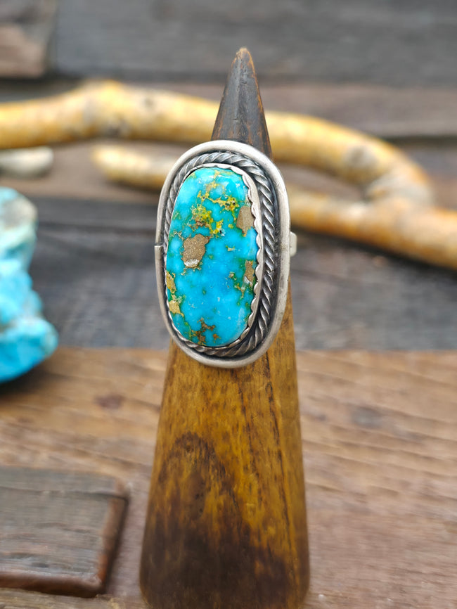 Sterling Silver Sonoran Turquoise Ring by L. Ganado - Size 8 1/2