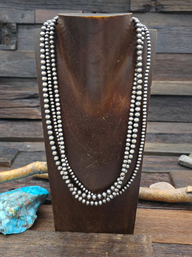 Three Strand Oxidized Sterling Silver Bead Necklace - 22 in.
