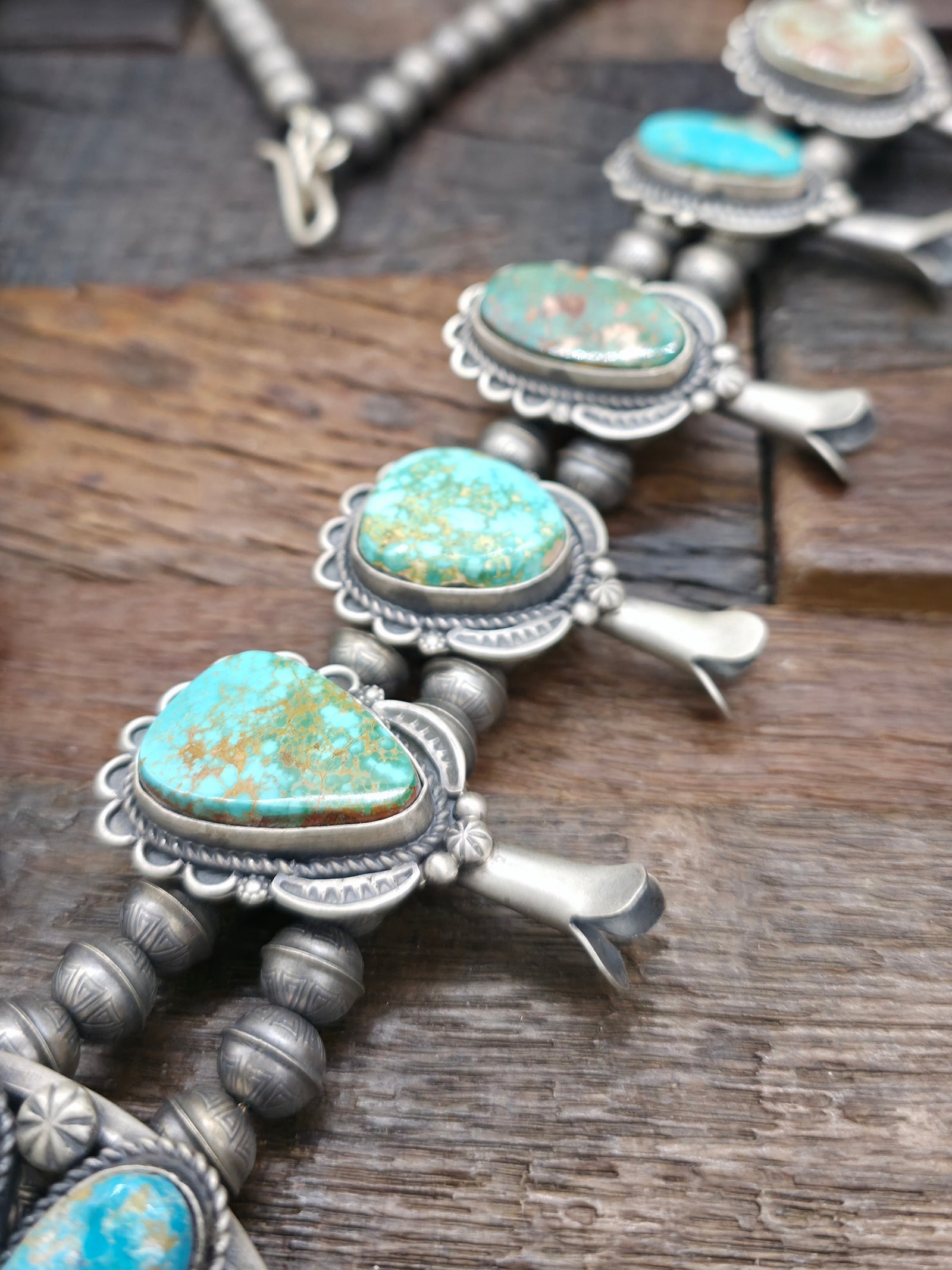 Sterling Silver Turquoise Squash Blossom Necklace by Ronald Tom - 26 in.