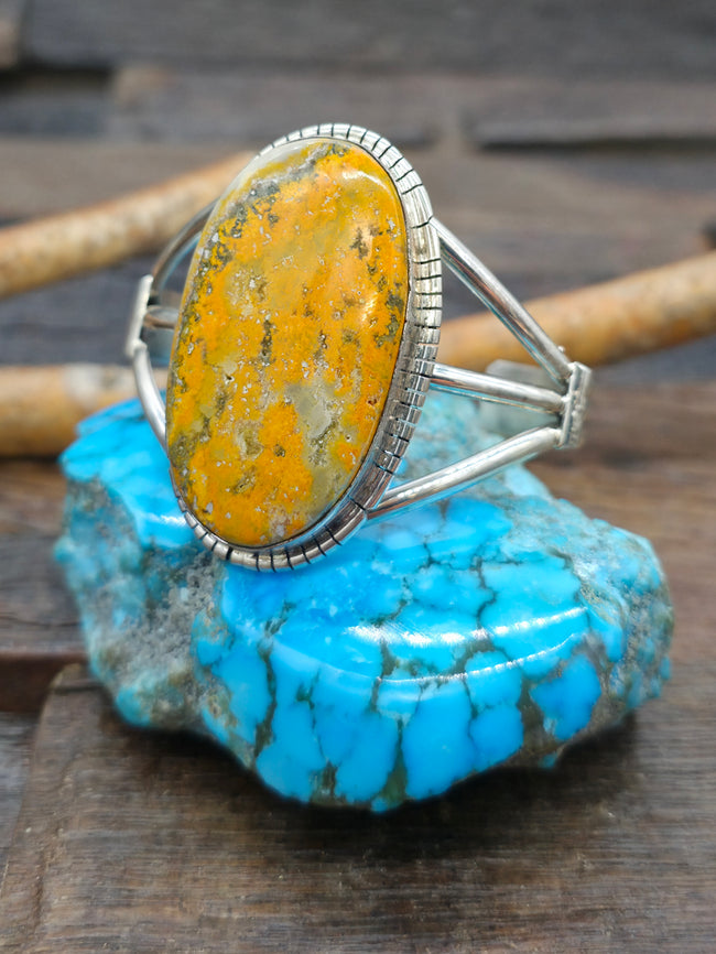 Sterling Silver Bumblebee Jasper Cuff Bracelet by "SE" - 6 1/4 in.