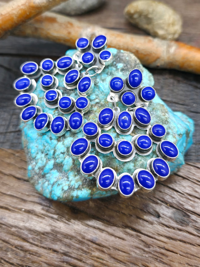 Sterling Silver Lapis Chandelier Earrings by Jennifer Denetclaw - 2 1/4 in. by 1 3/4 in.