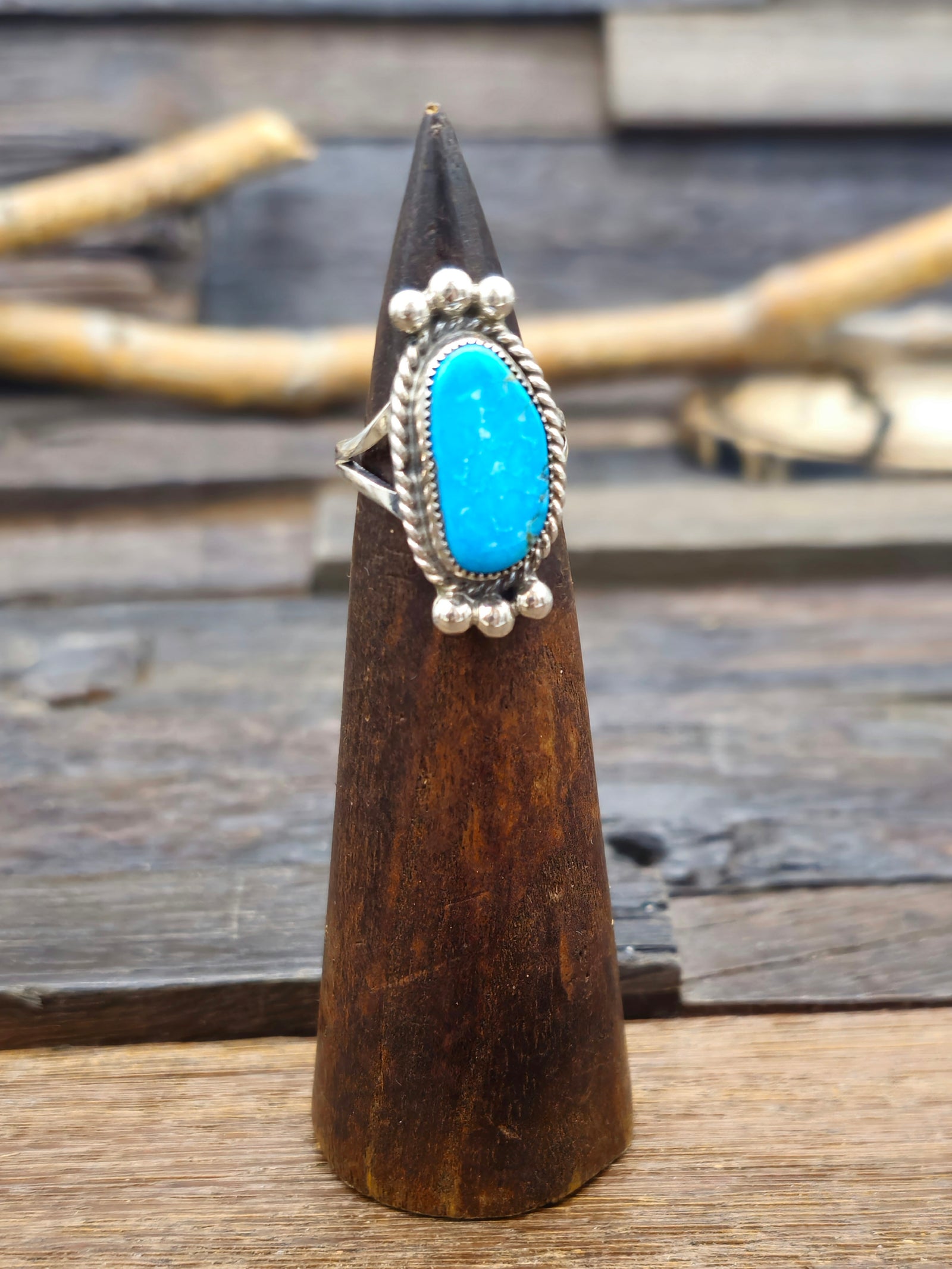 Blue Turquoise Sterling Silver Ring - Size 6