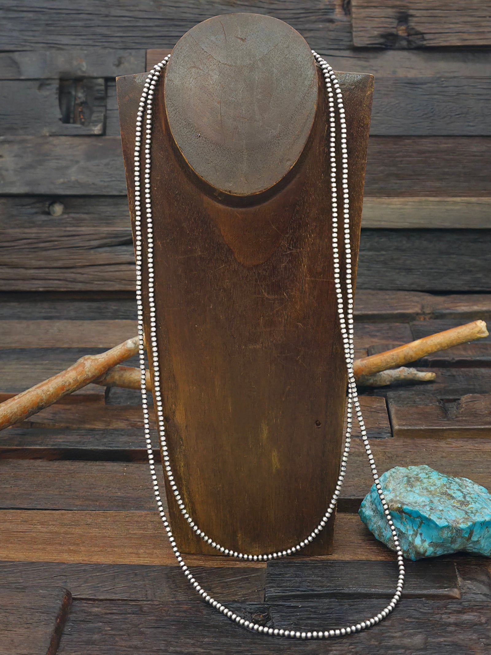 Super Long Oxidized Sterling Silver Bead Necklace - 60 in. 3 mm