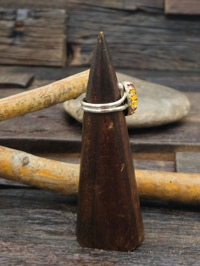 Sterling Silver Amber Ring by Jeff Lucio Size 9