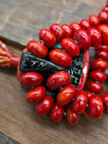 Two Strand Apple Coral Necklace with Multistone Inlay Pendant by Chris Nieto - 26 in.
