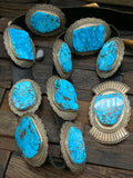 Stamped Sterling Silver Kingman Turquoise Concho Belt by Delbert Delgarito - 60 in.