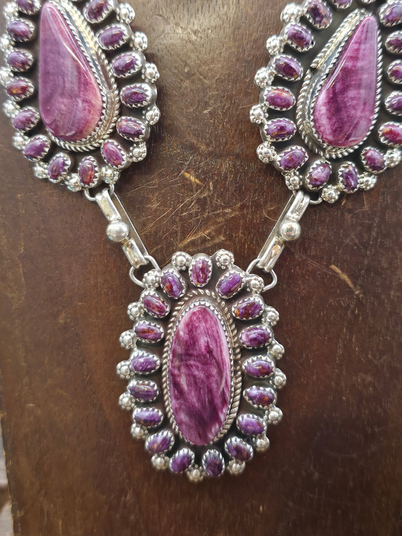 Sterling Silver Purple Spiny Necklace and Earring Set by Darlene Begay - 18 in.