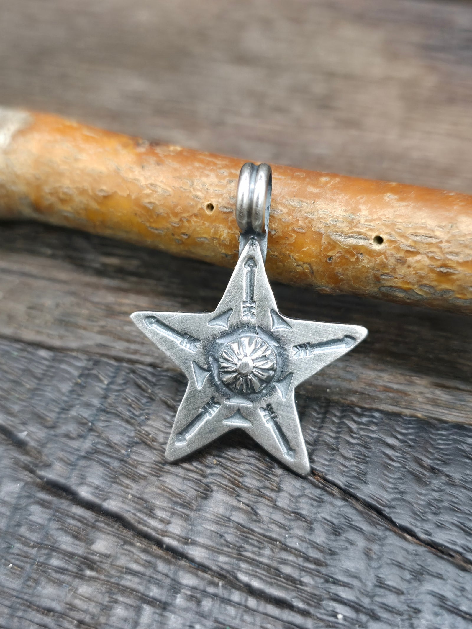 Stamped Sterling Silver Star Pendant by Bo Reeves - 1 1/2 in. by 1 in.