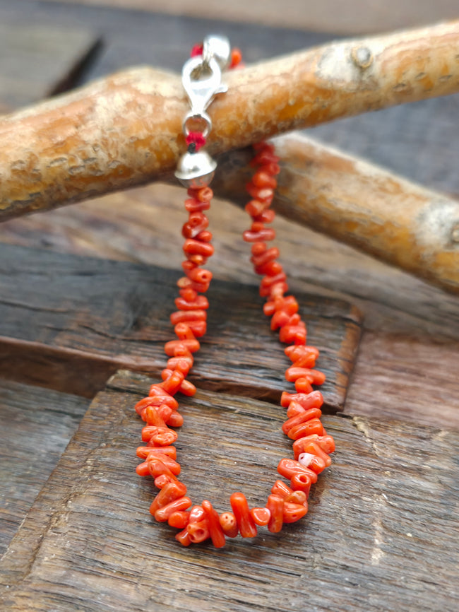 Branch Coral and Sterling Silver Bead Bracelet - 7 1/2 in.