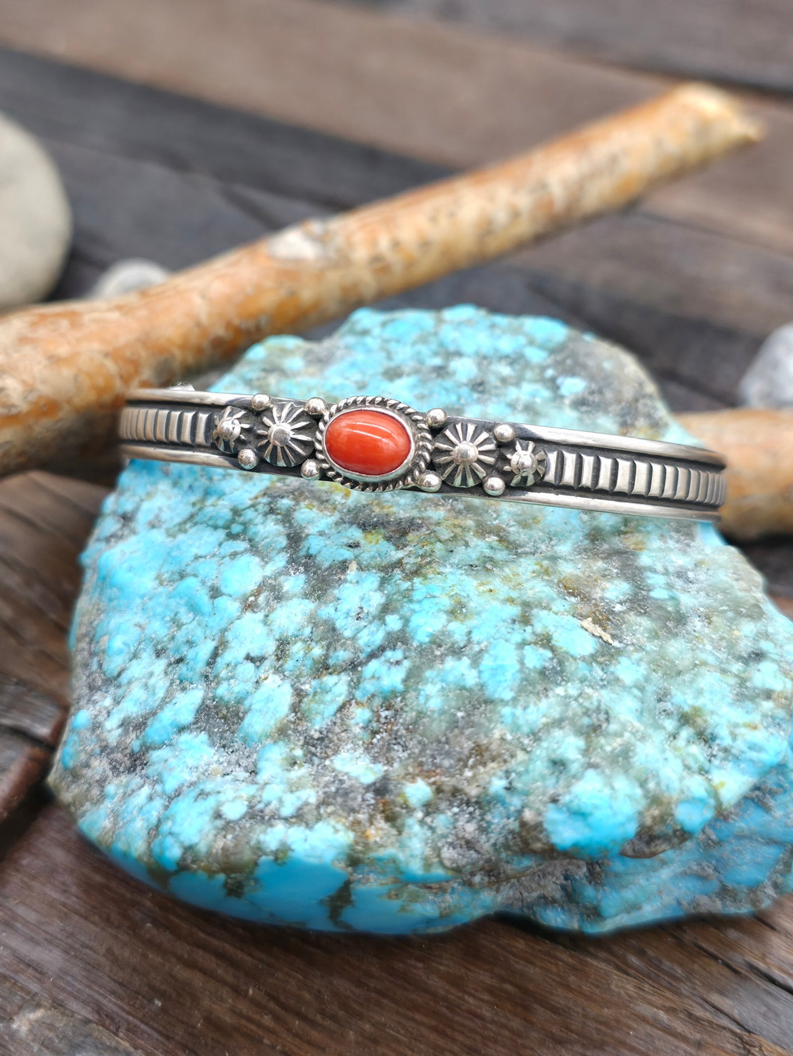 Sterling Silver and Coral Cuff Bracelet by Happy Piasso - 6 1/2 in. with Gap