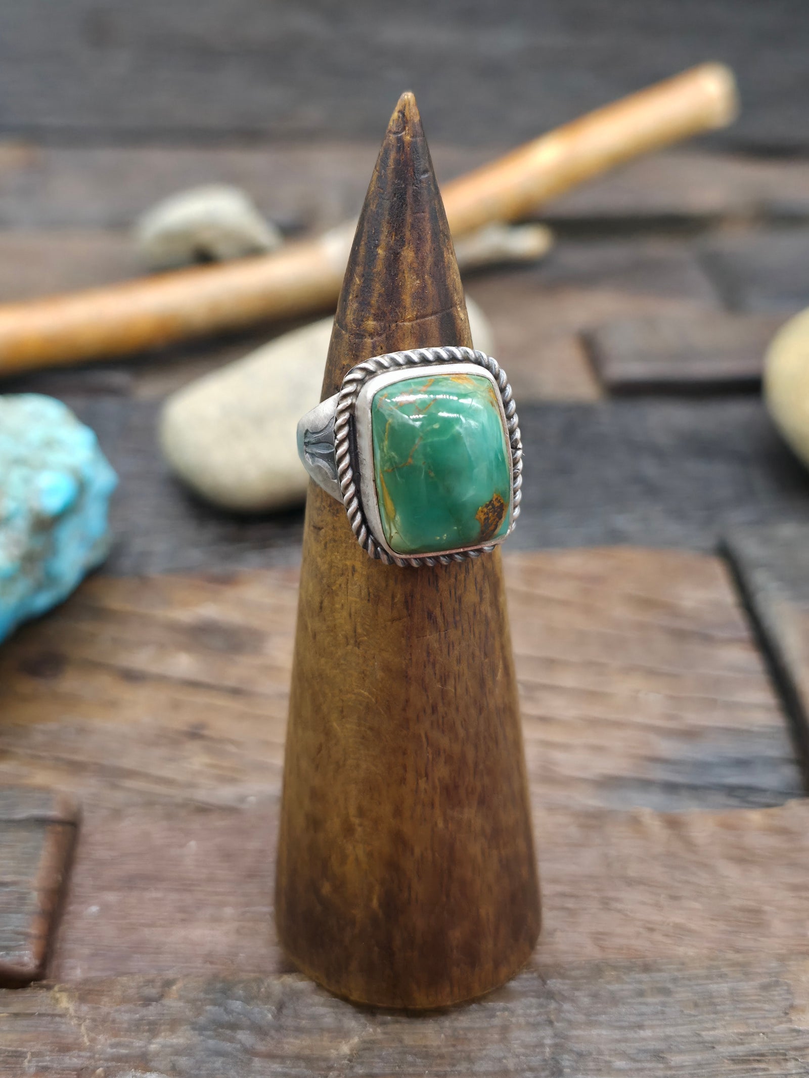 Sterling Silver Royston Turquoise Cocktail Ring by L. Ganado - Size 9
