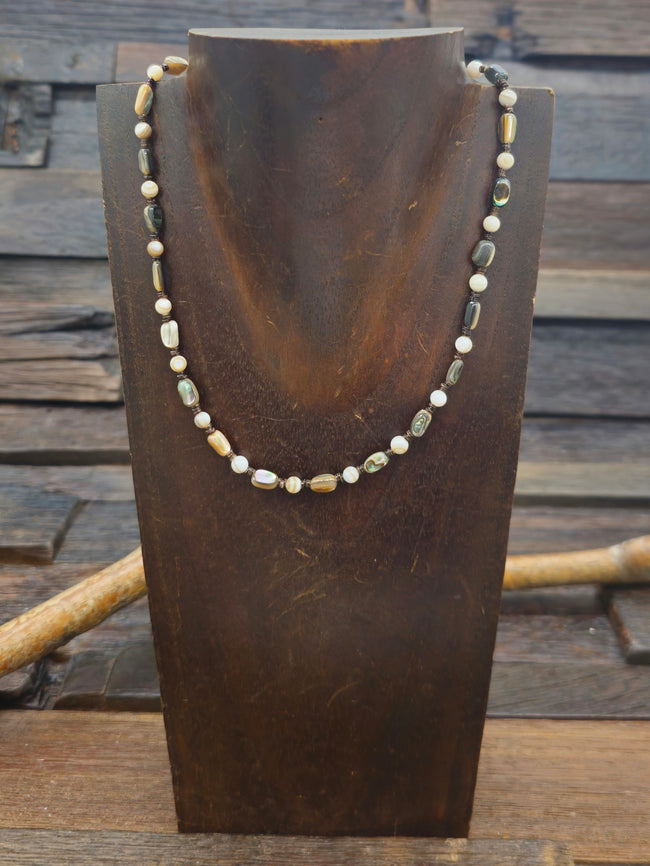 Abalone Shell and Agate Necklace - 16 in w/2 in. extender