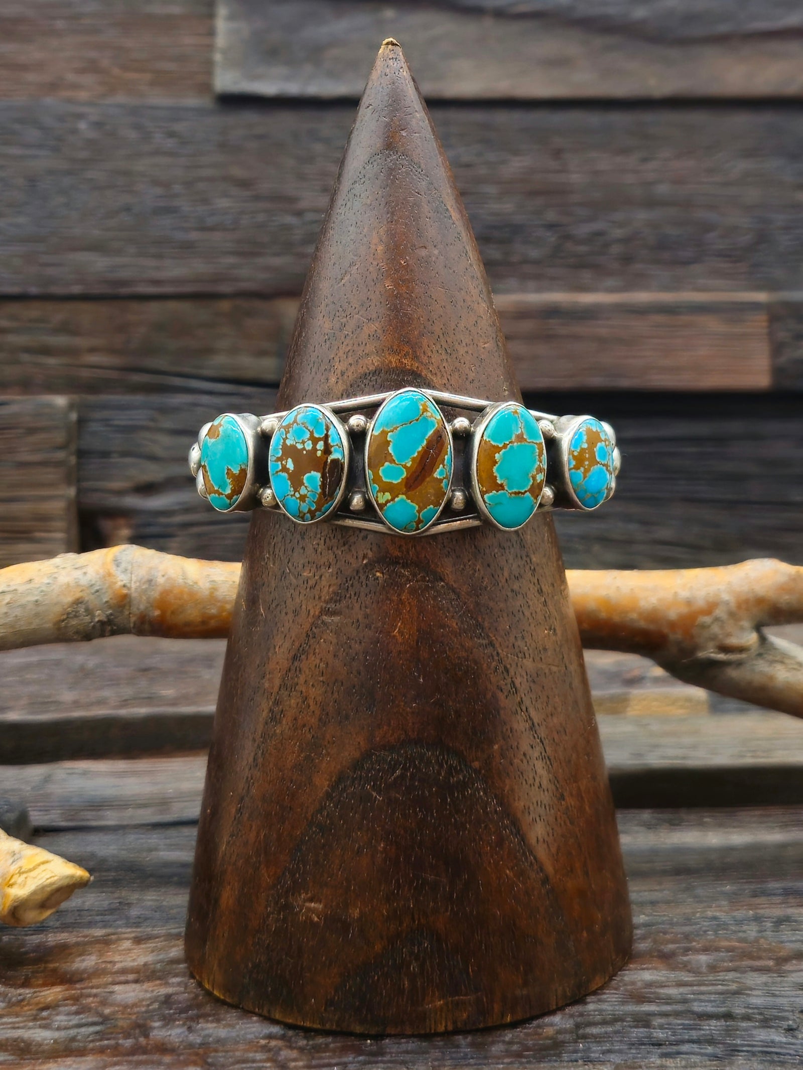 Sterling Silver and #8 Turquoise Five-Stone Cuff by Nila Johnson - 6 1/2 in.