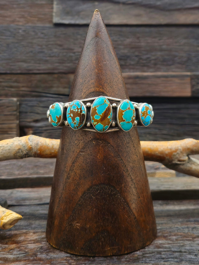 Sterling Silver and #8 Turquoise Five-Stone Cuff by Nila Johnson - 6 1/2 in.