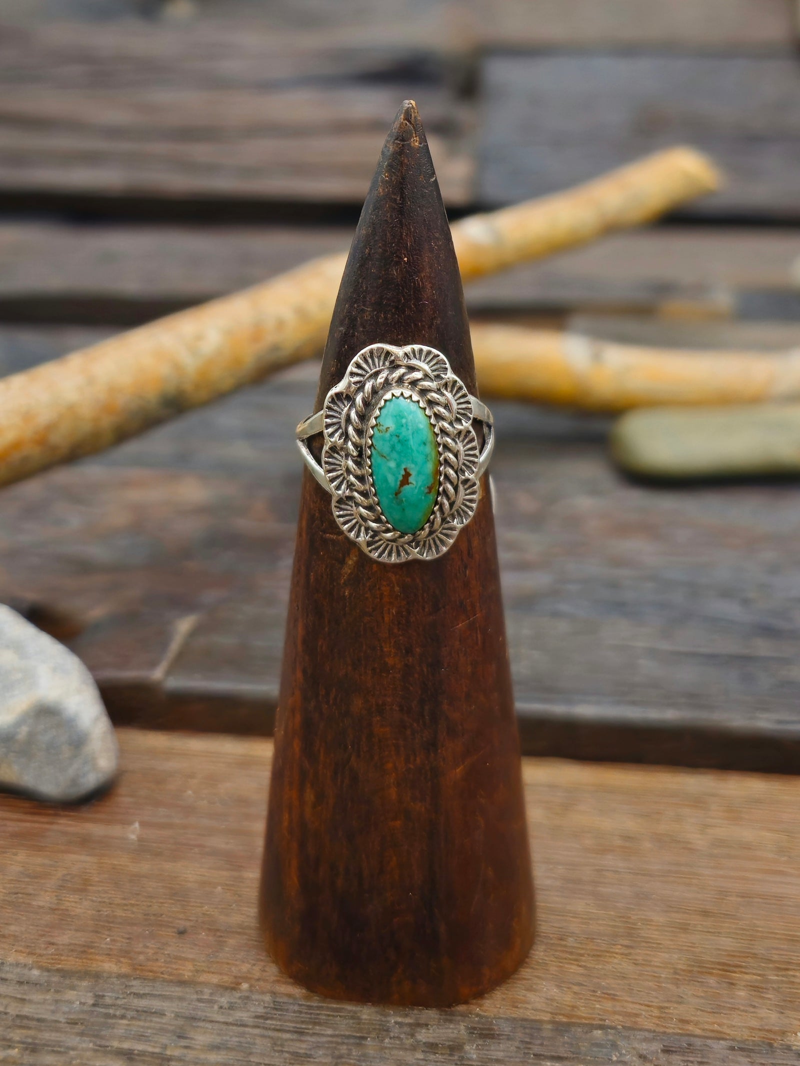 Green Turquoise Sterling Silver Ring by Priscilla Smith - Size 9