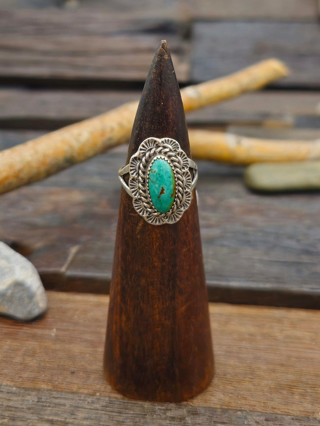 Green Turquoise Sterling Silver Ring by Priscilla Smith - Size 9
