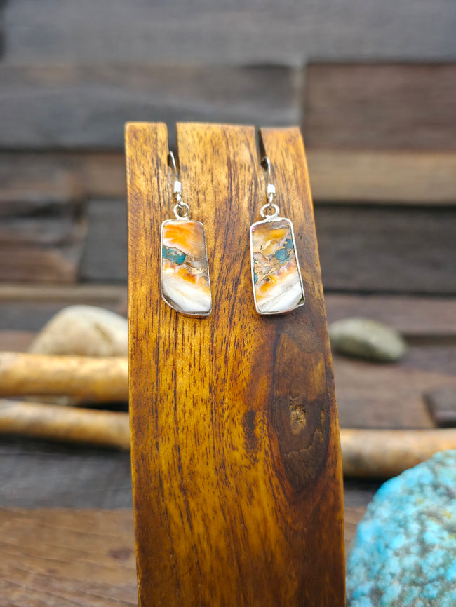 Sterling Silver Turquoise and Spiny Composite Slab Earrings by Veronica Tortalita