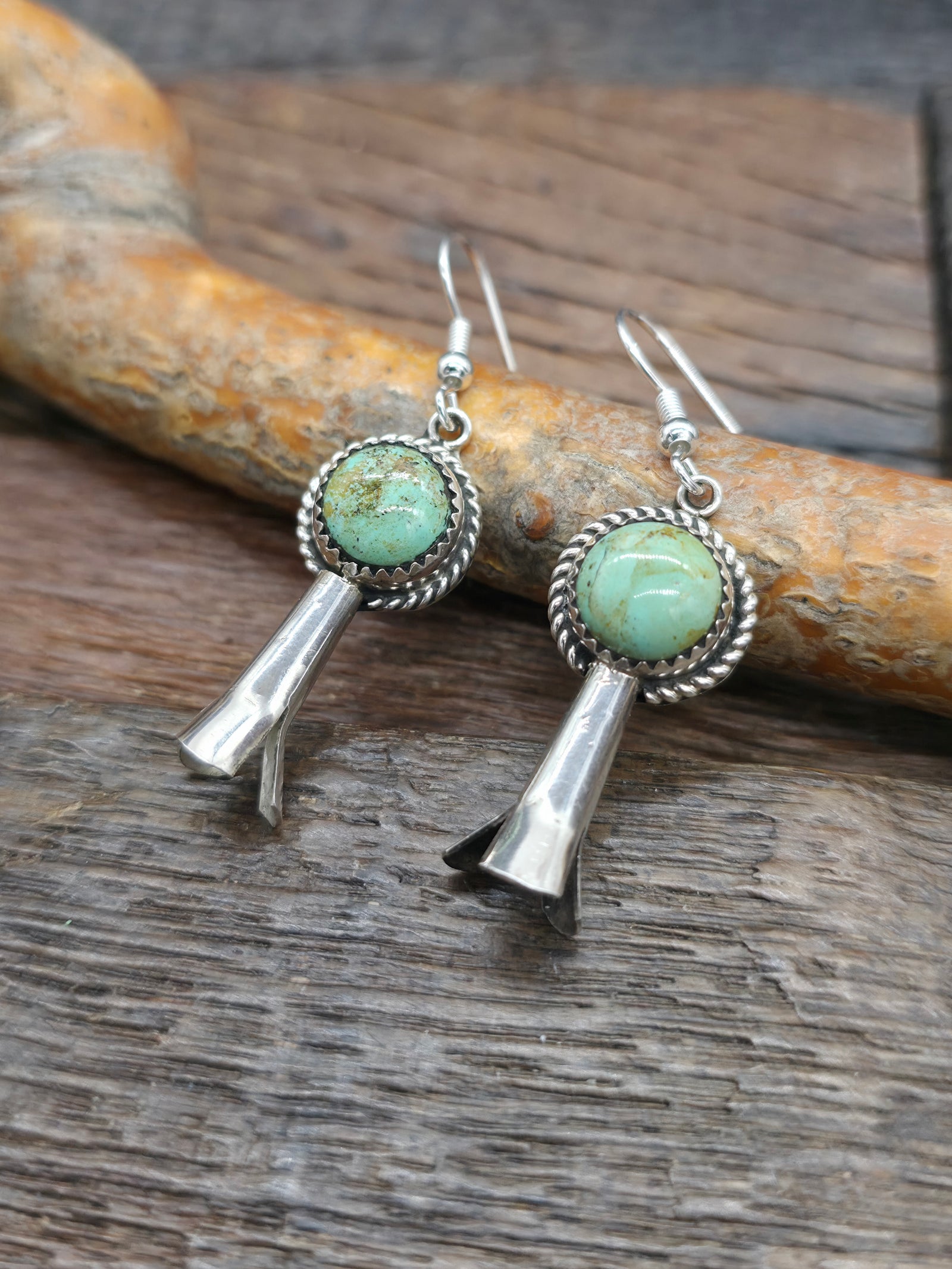 Sterling Silver Royston Turquoise Squash Blossom Earrings by Philip Martin