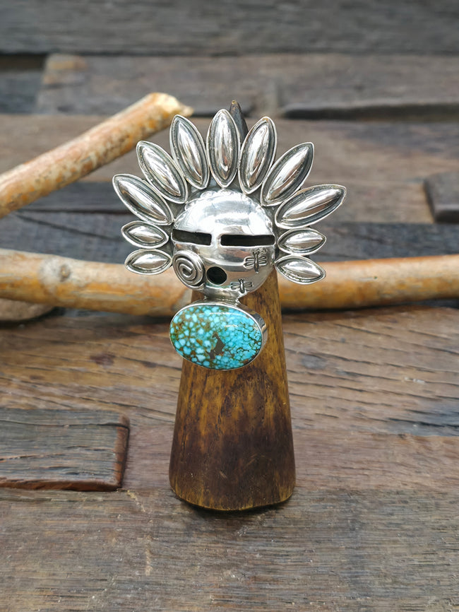 Sterling Silver Kingman Turquoise Kachina Ring by Alex Sanchez - Size 8