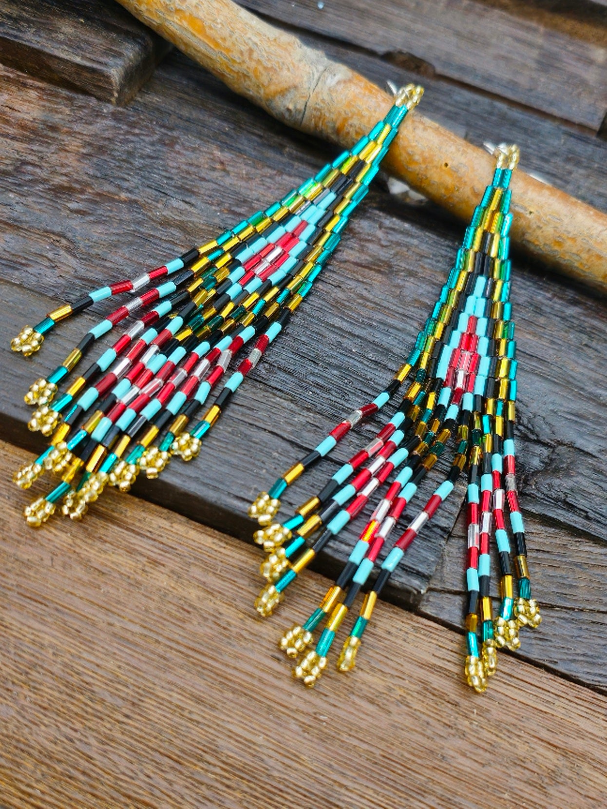 Beaded Fringe Earrings by Krystal Panteah 6 in.