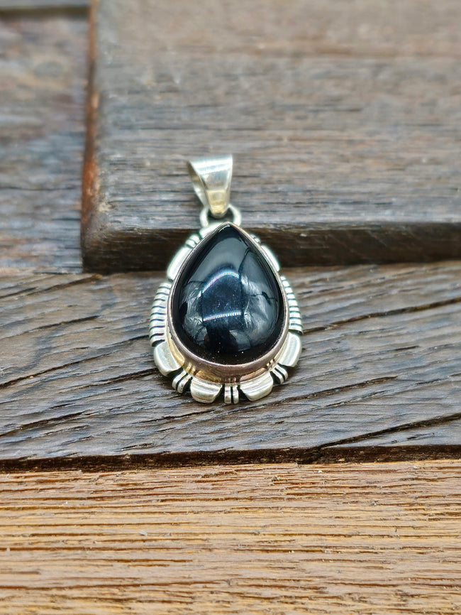 Small Black Onyx Teardrop Pendant
