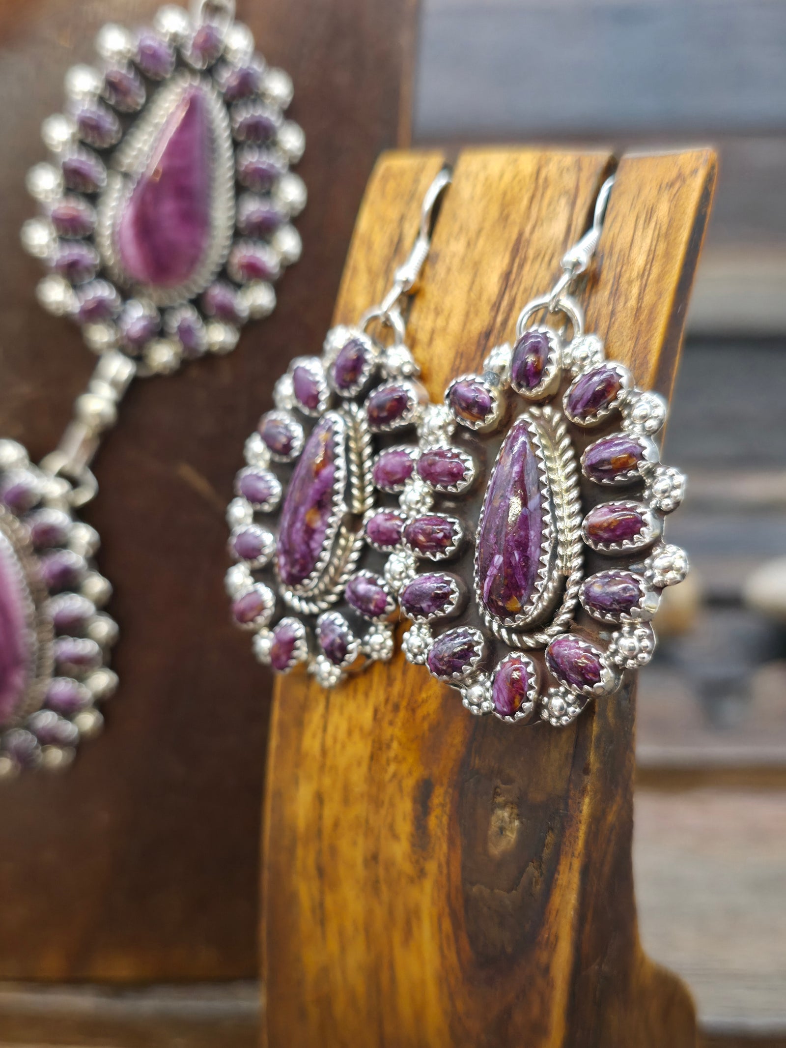 Sterling Silver Purple Spiny Necklace and Earring Set by Darlene Begay - 18 in.