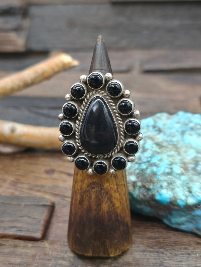 Sterling Silver Onyx Statement Ring by Melvin and Tiffany Jones - Adjustable
